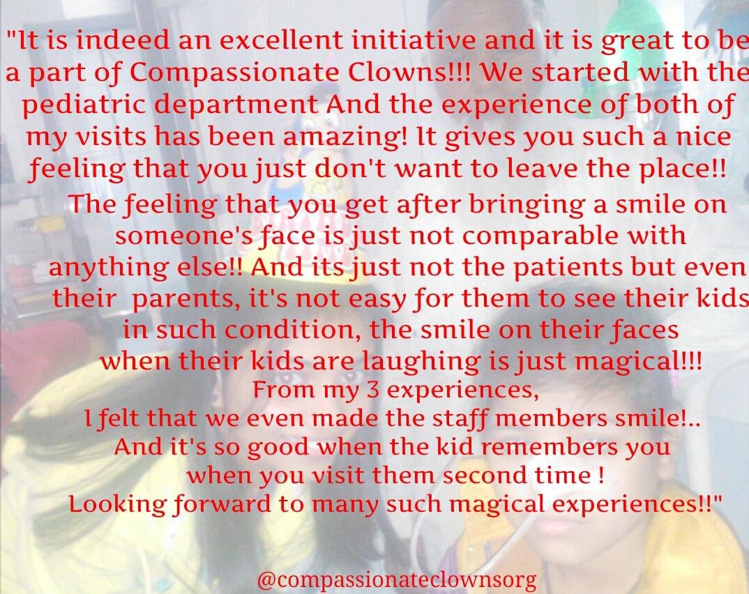 Clowning experience by Nirali Desai 
#compassionateclowns 
#Smilingwidgets 
#LoveCompassionLaughter