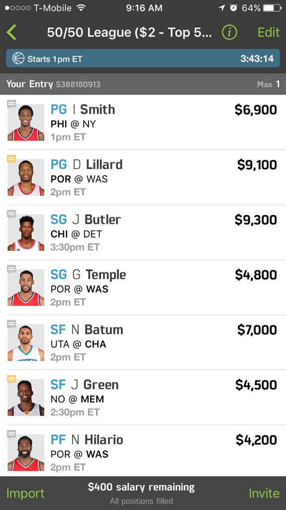 DFScashking's tweet photo. Porzingas and Gortat. 1pm EARLY ONLY line up #fanduel https://t.co/0fCVdPFGuM