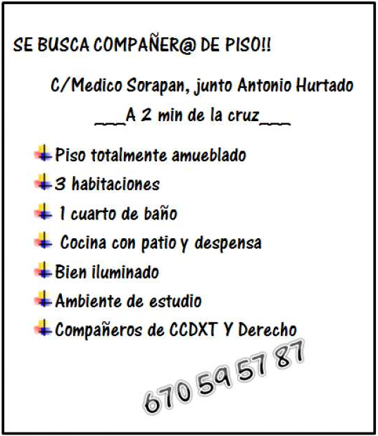 27jcdgCaba's tweet photo. Buscamos compañer@ de piso en Cáceres! Zona privilegiada a dos minutos de la cruz...en Avenida Antonio Hurtado. https://t.co/GBeMEMrzMr