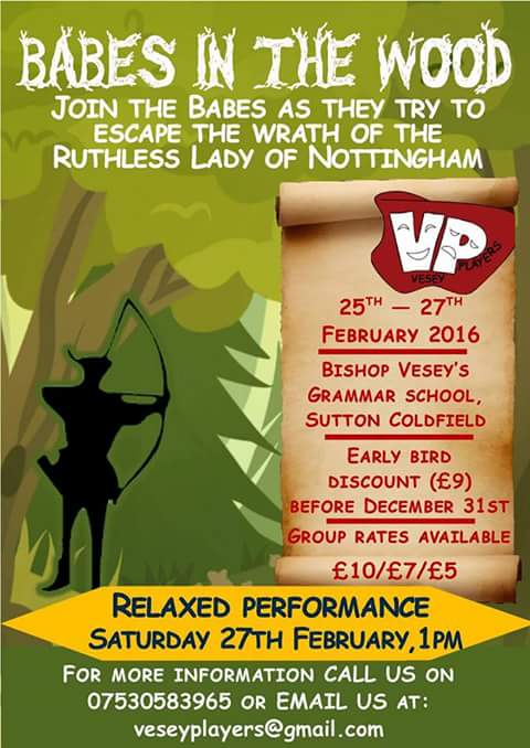 veseyplayers's tweet photo. Tickets available for this year's panto  "Babes in the Wood", Feb 25th - 26th, @BVGS1527 https://t.co/hqQLsJTknR