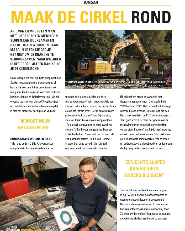 VanLiempdSloop's tweet photo. Interview in Krachtvoer, het magazine van @ponpower, over duurzame sloop met @CaterpillarInc machines! https://t.co/BotgePBlCc