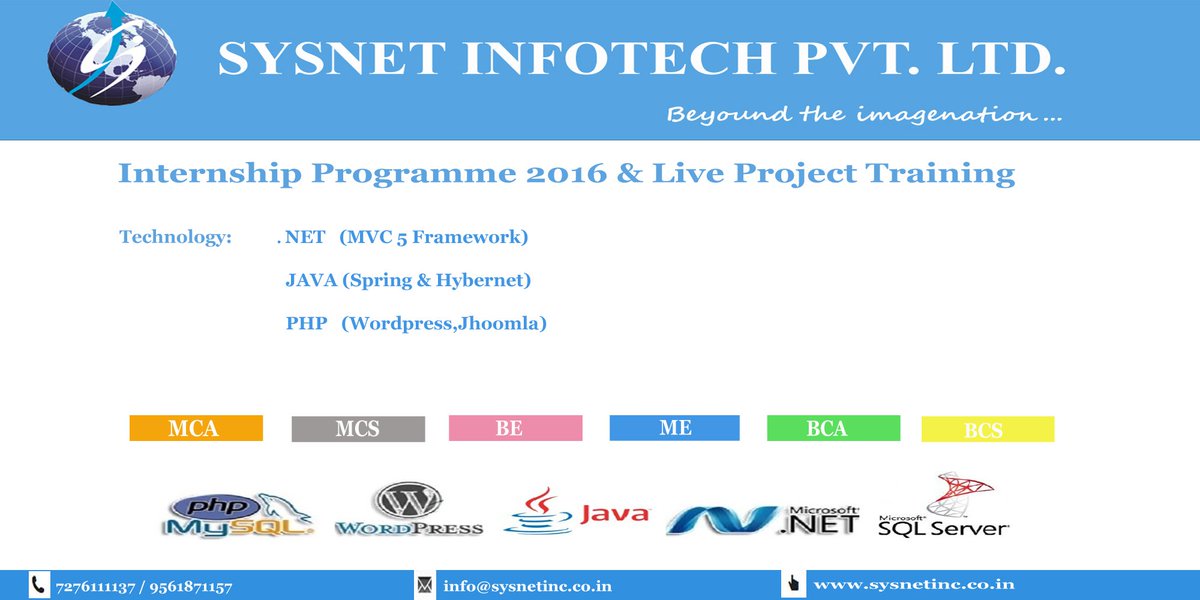 Sysnet_Infotech's tweet photo. Internship Programme 2016 https://t.co/8ndSwmNgwm