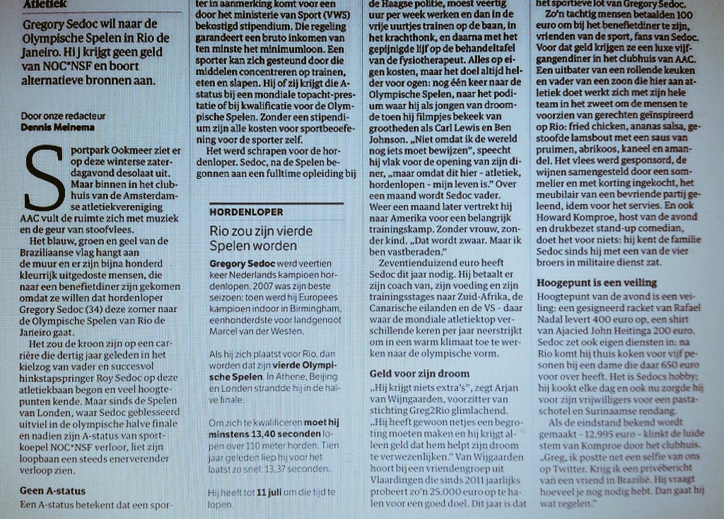 EricRoeske's tweet photo. Nog meer @gregorysedoc 'Hordeloper als goed doel' over #Greg2Rio in de #NRC door @dennismeinema https://t.co/4AWI9JsCHF