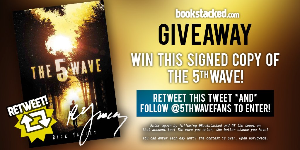 5thWaveFans's tweet image. GIVEAWAY! FOLLOW @5thWaveFans &amp;amp; RT THIS TWEET TO WIN A SIGNED COPY OF #5thWave! Follow @Bookstacked to enter twice!