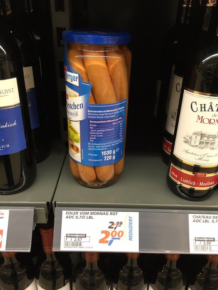 Soll ja Leute geben, die Wurstwasser trinken. Kommt aber auf den Jahrgang an. Foto:Line1411
bit.ly/1U7jVHF