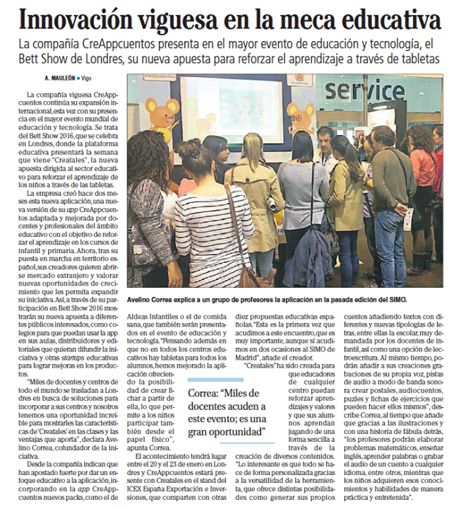 GalegoEnLondres's tweet photo. A compañía viguesa @creappcuentos
presentará a súa app educativa #Creatales
no @Bett_show de Londres.
20-23 XAN https://t.co/Qz6X4y4h5Y