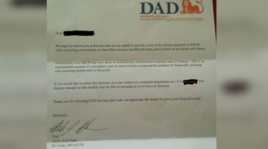 RT_com's tweet photo. Dad’s brutal 'bank' loan refusal to his 6yo son goes viral https://t.co/qjcjdpIvXn https://t.co/8Be5AZPood