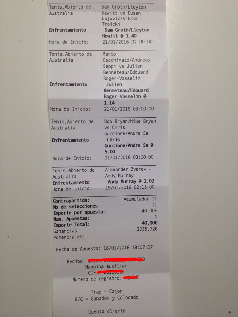 Combinada a cuota <a href="/50/">max</a>€ para el Australian Open.

Si sale, sortearé una Paysafecard de 100€ entre todos los RT.