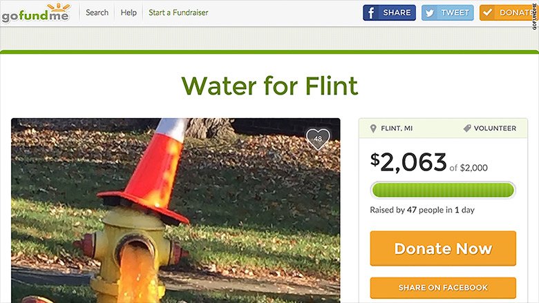CNN's tweet photo. A Flint resident has started a GoFundMe campaign to help with the city's water crisis https://t.co/38EUQwWaLI https://t.co/cMeQeYbr5j