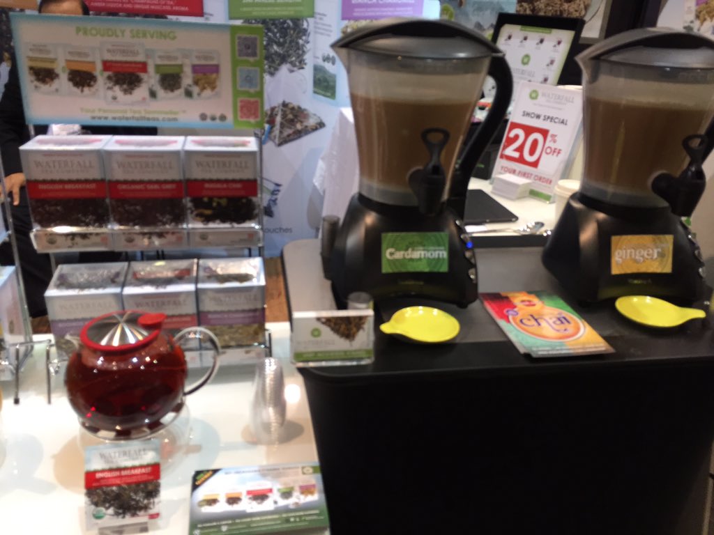 WaterfallTeas's tweet photo. Check out what's brewing at the Waterfall Teas Booth 417! English Breakfast or Ginger Chai perfect morning treat... https://t.co/KxUYQ1jLtW