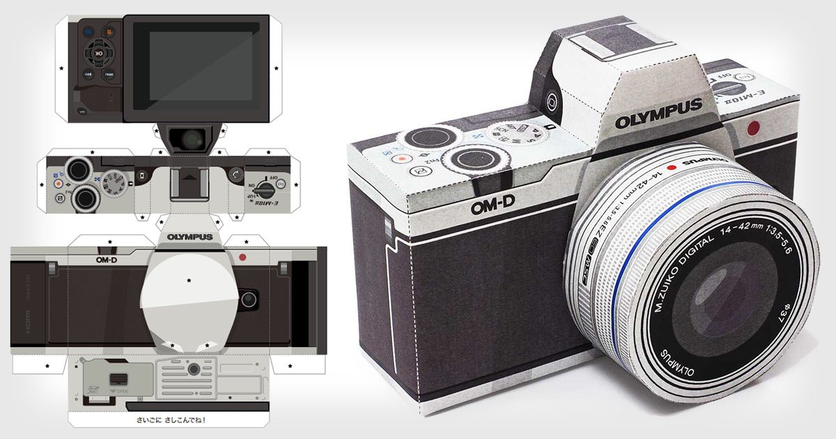 petapixel's tweet photo. Build an Olympus mirrorless camera out of paper: https://t.co/RA3oxiZ6aB https://t.co/IalZLqlArp
