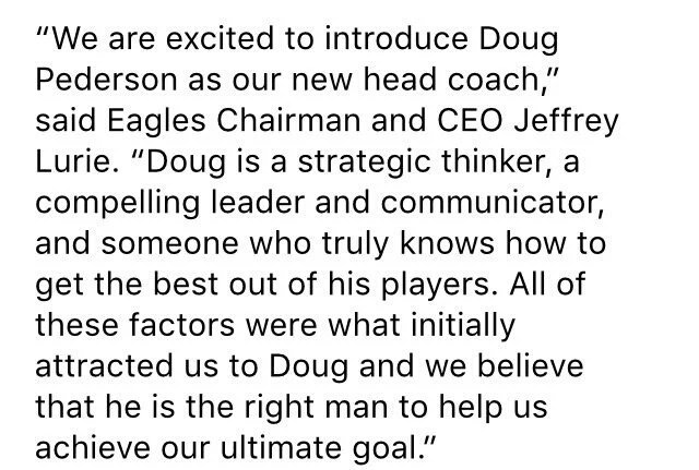 David_Malandra's tweet image. Eagles owner Jeffrey Lurie on namomg Doug Pederson as Head Coach #Eagles #NFL @PhillySoc