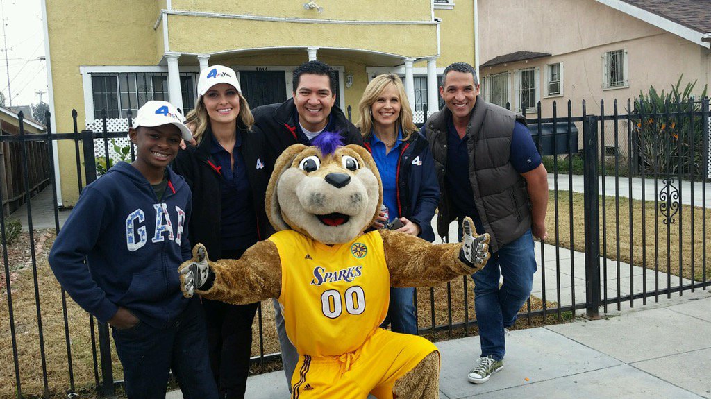MichaelNBCLA's tweet photo. Can you spot the real dog in this group? @LA_Sparks "Sparky" and NBC4 team celebrating #MLKDay2016.  #nbc4community https://t.co/tWekfTEKTg