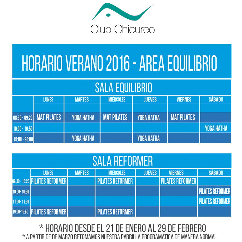 Club_Chicureo's tweet photo. Se informa Horario de Verano Área de Equilibrio - Válido del 21 de Enero al 29 de Febrero. https://t.co/xZJmw7qauo