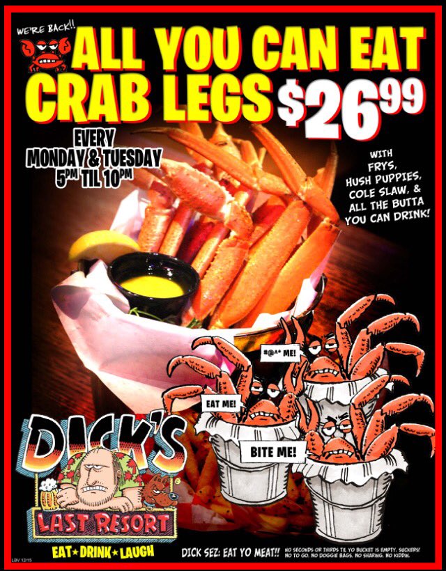 DicksOrlando's tweet photo. Monday's = All You Can Eat Crab @dicksorlando #getcrabsatdicks #AYCECrab #gotcrabsatdicks #dicksorlando https://t.co/RL3AbvsKlT