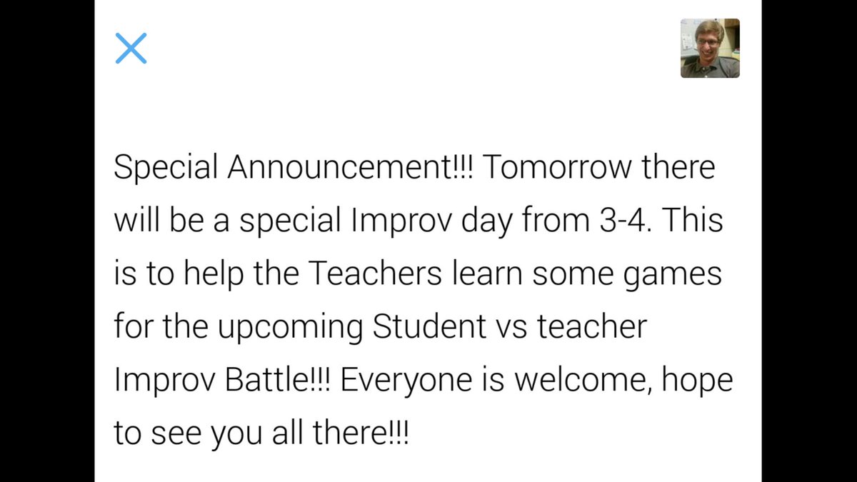 improv_shs's tweet photo. Special Announcement! Hope to see you all tomorrow!!! We got some special visitors!!! :) https://t.co/IPWxDDXPVd