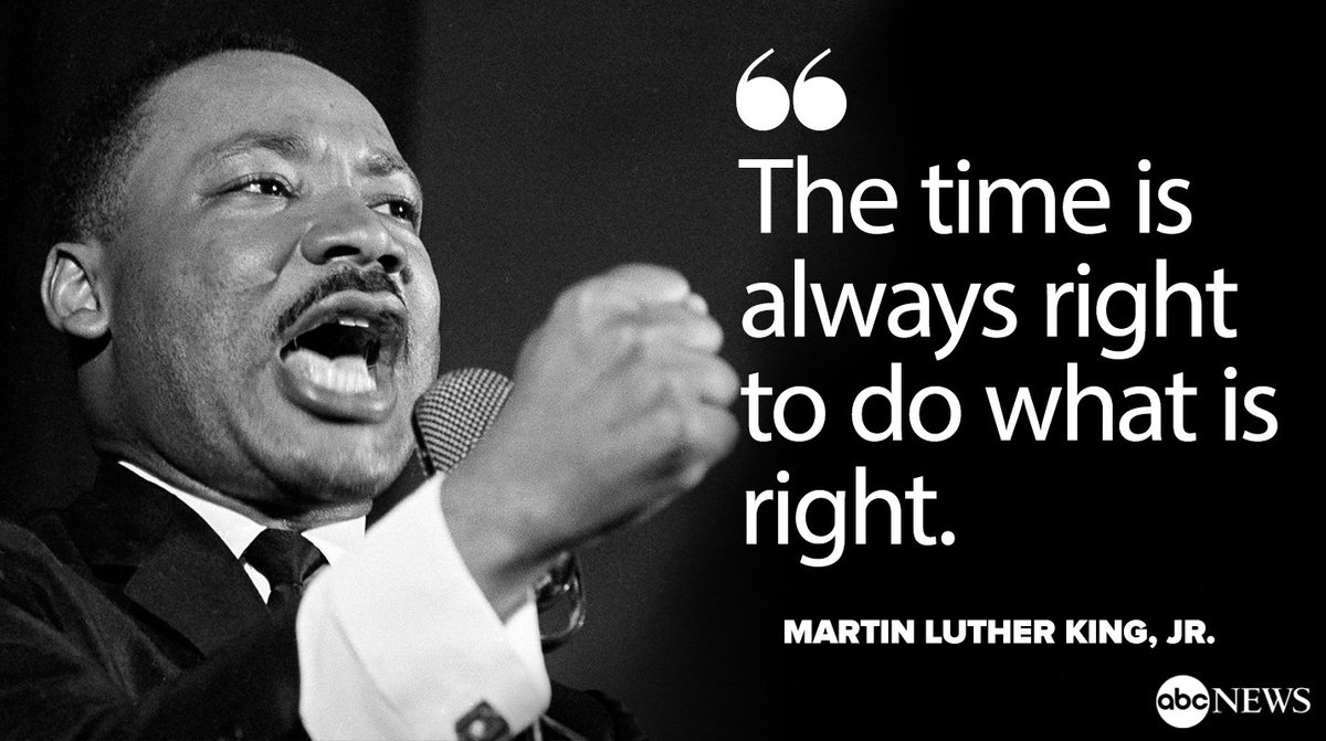 ABC's tweet photo. Happy Martin Luther King, Jr. Day. "The time is always right to do what is right." https://t.co/ff3gc9Mbt2 #MLK https://t.co/puEAXzVRAp