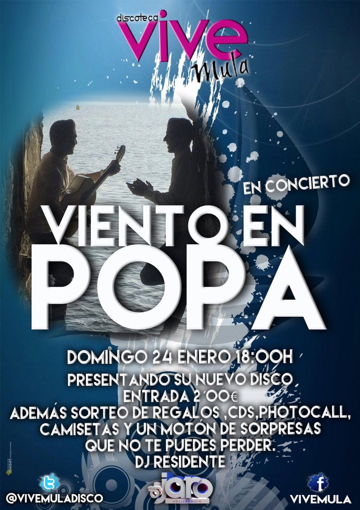 Este próximo Domingo no te pierdas a los chicos de viento en popa + djjaro en vive mula