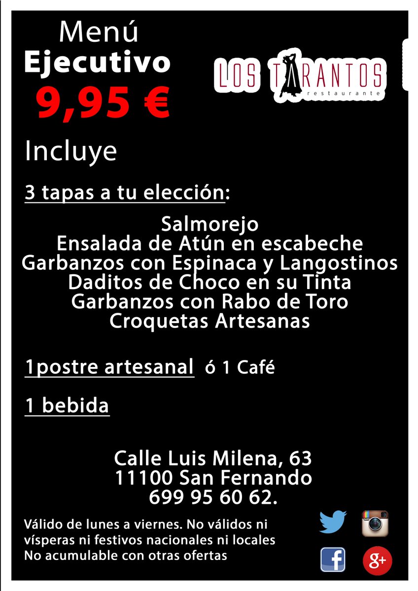 los_tarantos's tweet photo. Menu EJECUTIVO!
#calidad #producto #saludable #elaboracion #tradicion #precio
#dateunrespiroentudiaadia https://t.co/EiCC3Myx8v