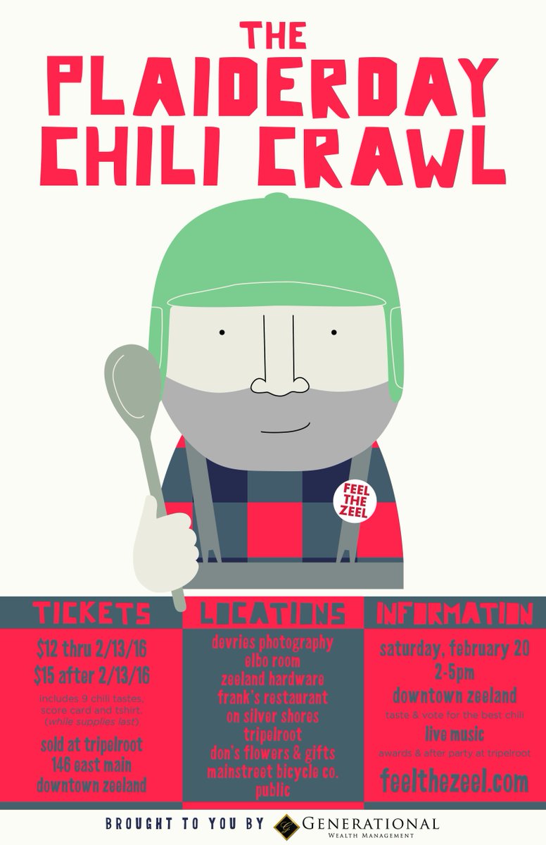 Join us for our first Plaiderday Chili Crawl, Feb. 20! Tickets on sale now at <a href="/TripelRoot/">tripelroot</a> #plaiderdaychilicrawl2016