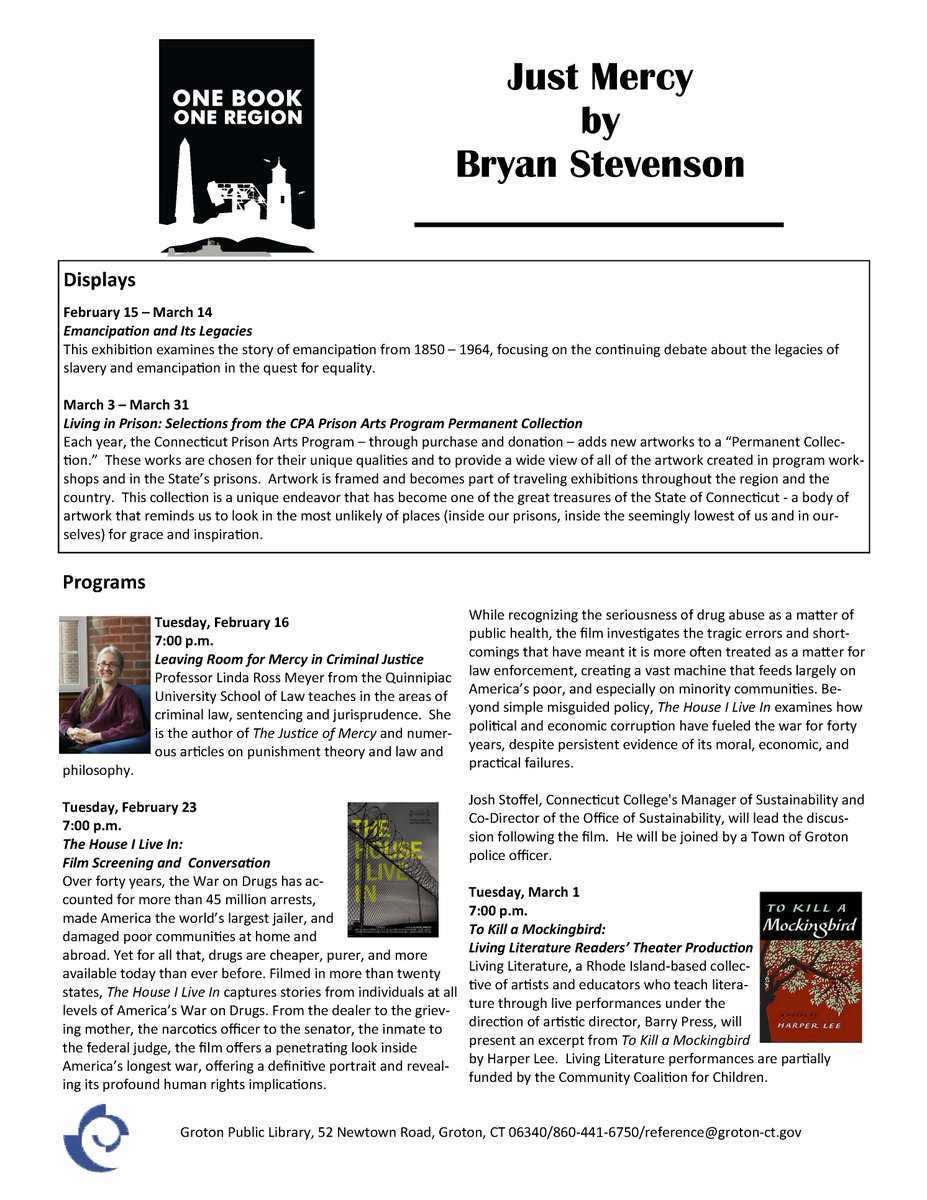 CCCofCT's tweet photo. Groton Public Library #OneBookOneRegion #OBOR series of events, including a performance by Living Literature https://t.co/KTleUrXQ7y