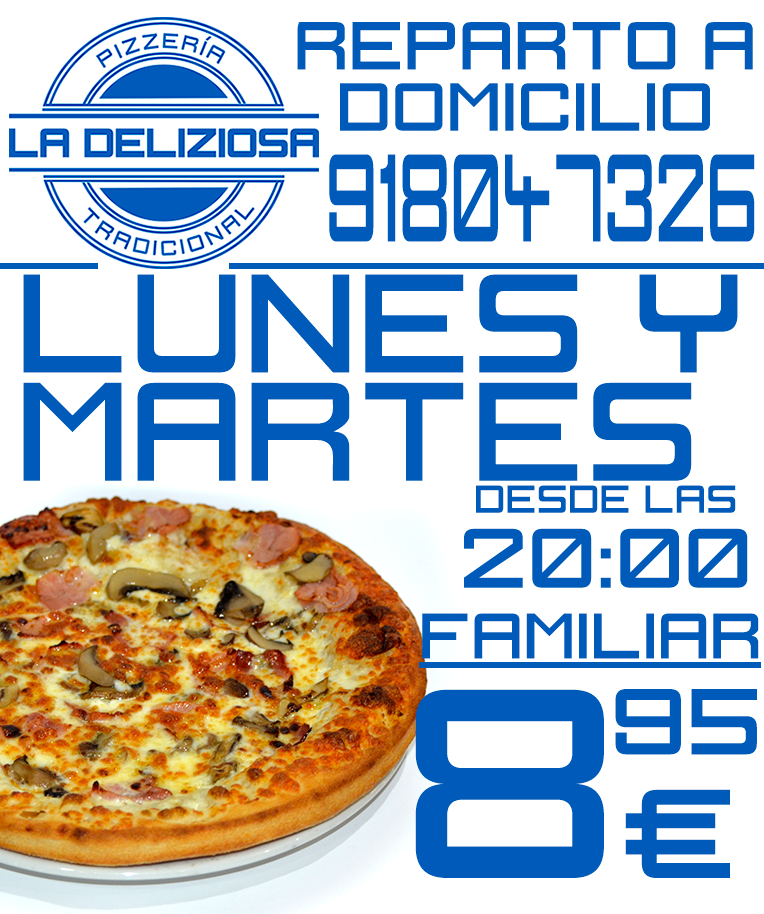 ladeliziosa3c's tweet photo. ¡Nuevo ofertón!
Lunes y martes, a partir de las 20h, pizza familiar de 3 ingredientes a domicilio 
¡Solo 8,95€! https://t.co/4xL0hxCTRJ