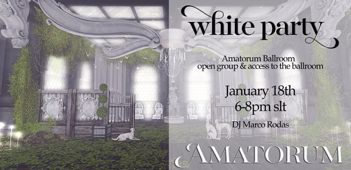 AmatorumSL's tweet photo. White Party
Tonight - January 18 - 6-8pm SLT
DJ Marco
White attire will be required to att… https://t.co/GzkI25YmxL https://t.co/PrW6fljizo