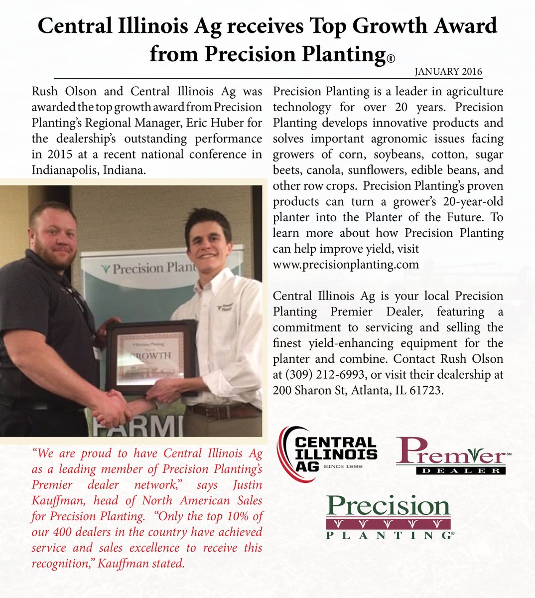 LiveWorkGrowCIA's tweet photo. We're excited to receive the Top Growth Award from @precision_plant!  @RushOlson @MPSchmidtAG https://t.co/xhZLM8txCv
