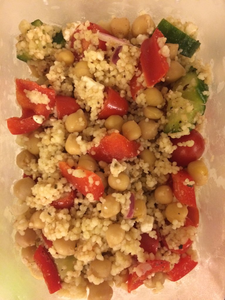 theweisguys's tweet photo. Getting lunch ready the night before #keepsmewell. Loving this improv'd Mediterranean couscous salad @qmedwellness https://t.co/ct8gFVgu4N