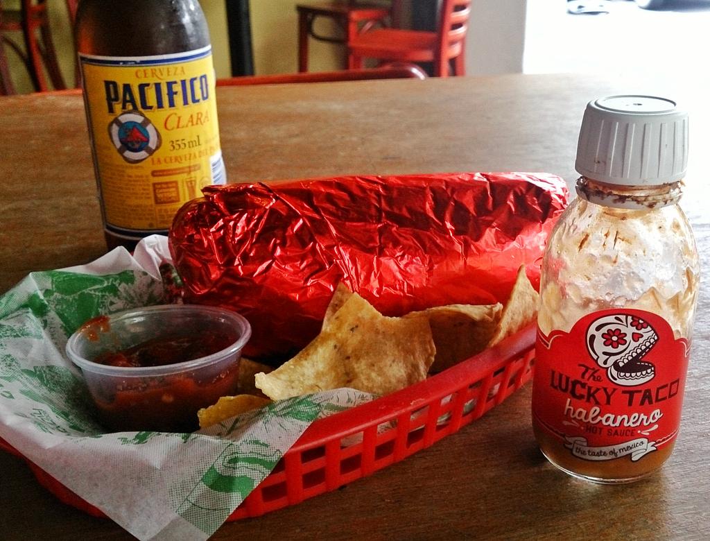 hopburnsblack's tweet photo. Tasty burrito @mexicalifresh (no chilli beer!?) and finally tried some very tasty @TheLuckyTacoNZ sauce. Yum! ^GW https://t.co/NDMsVOsSen