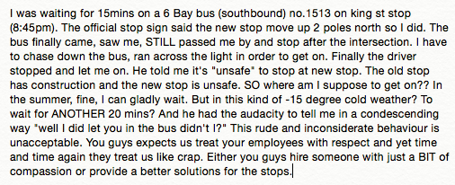 hannahjor_'s tweet image. @TTChelps What's the point of having bus stops if the BUS doesn't AT the stop? #TTCsucks #rude #worsttransit #worst