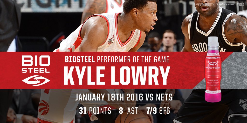 Raptors's tweet image. Kyle Lowry hit a career-high 7 three's in the Raps win. He is your @BioSteelSports Performer of the Game. #NBAVote