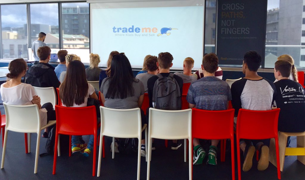 The #VentureUpNZ crew checking out <a href="/TradeMe/">Trade me</a> HQ with <a href="/jeff_hunkin/">Jeff Hunkin</a> #successful #startup
