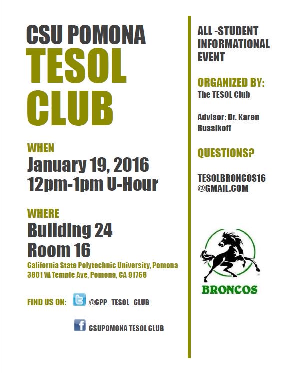 CPP_TESOL_CLUB's tweet image. Hope to see you there! here is the flyer for more information: