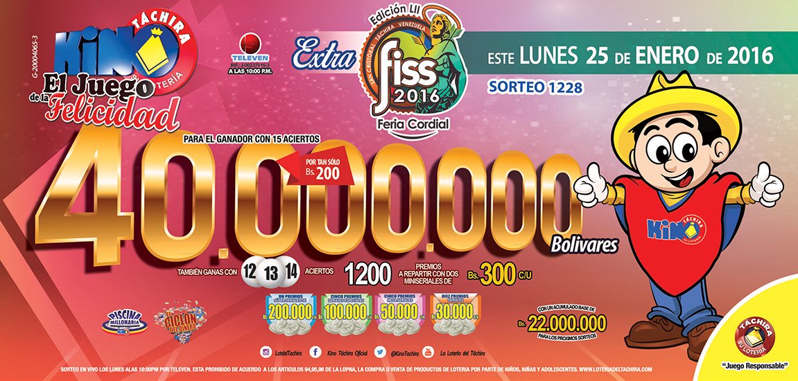 ConSentidoLibre's tweet photo. Con el #ExtraFiss2016 te puedes llevar 40 millones de Bs!! busca tu suerte #JuegaKino #LunesMillonario https://t.co/RZRsQJVicS