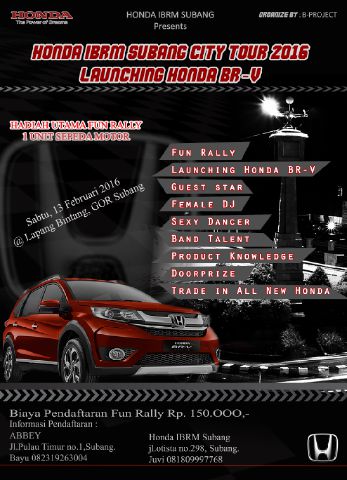 subangtalkcom's tweet photo. Ramaikan!  HONDA IBRM SUBANG CITY TOUR 2016, 13 Feb 2016 di Lap Bintang | Cp. Depe 081313115050, by @bprojectorg https://t.co/5hq8jbk9ux