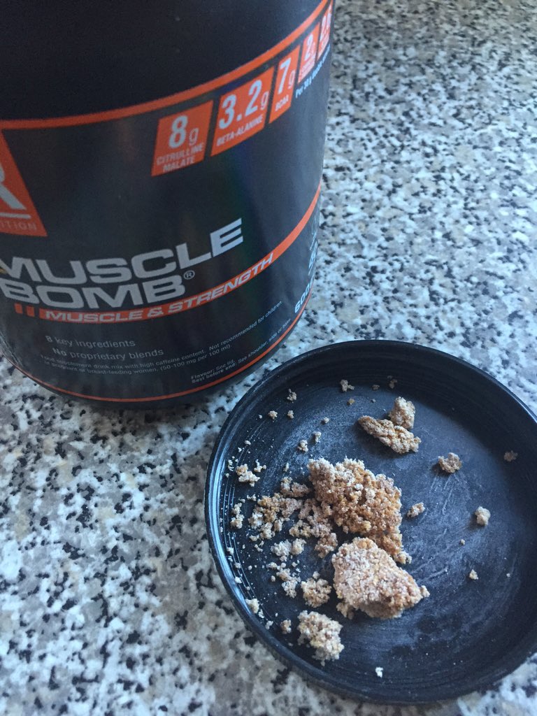 TheDemiStephens's tweet photo. @ReflexNutrition should my #musclebomb look like this?stored in a #cooldryplace and is now a hard discoloured lump 😱 https://t.co/cgj9EFcLYA