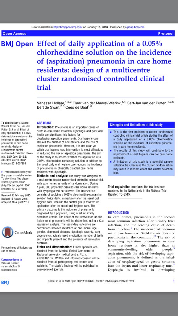 Artikel Mondzorgkunde docent Vanessa Hollaar gepubliceerd #HAN #dental <a href="/OralEvidence/">OralEvidenceAcademy</a> m.bmjopen.bmj.com/content/5/12/e…