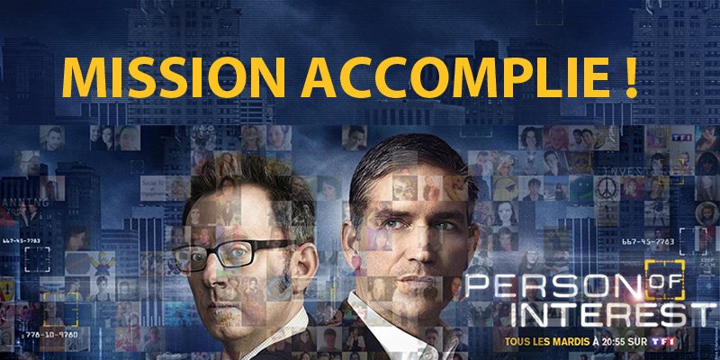 TF1SeriesFilms's tweet photo. Merci de votre participation. Le jeu #PersonOfInterest #POIcall est terminé. La liste des gagnants bientôt sur MYTF1 https://t.co/B5Mp8YtbS0
