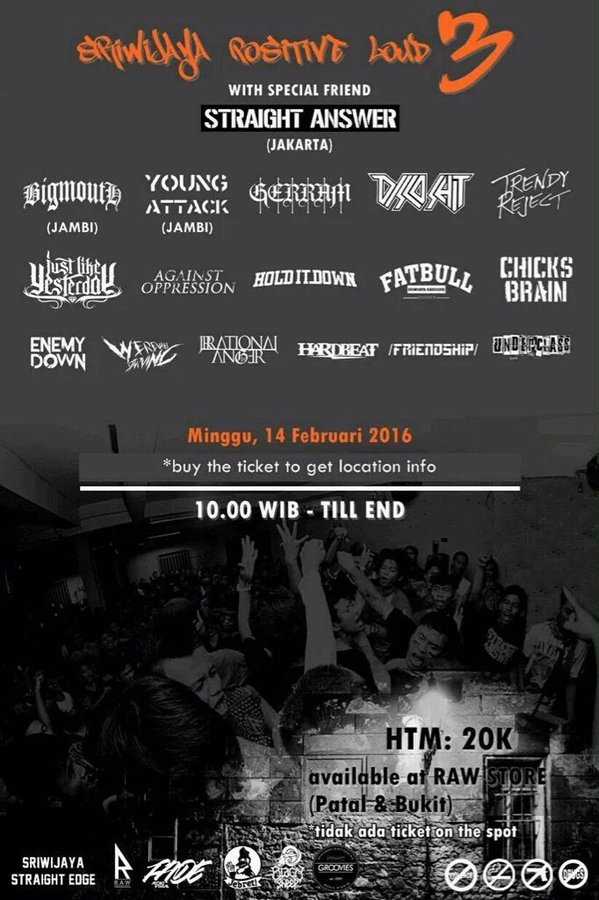 |SRIWIJAYA POSITIVE LOUD #3| Feb 14th, 2016.
Kita kedatangan tamu @sahc96jkt (JAKARTA)