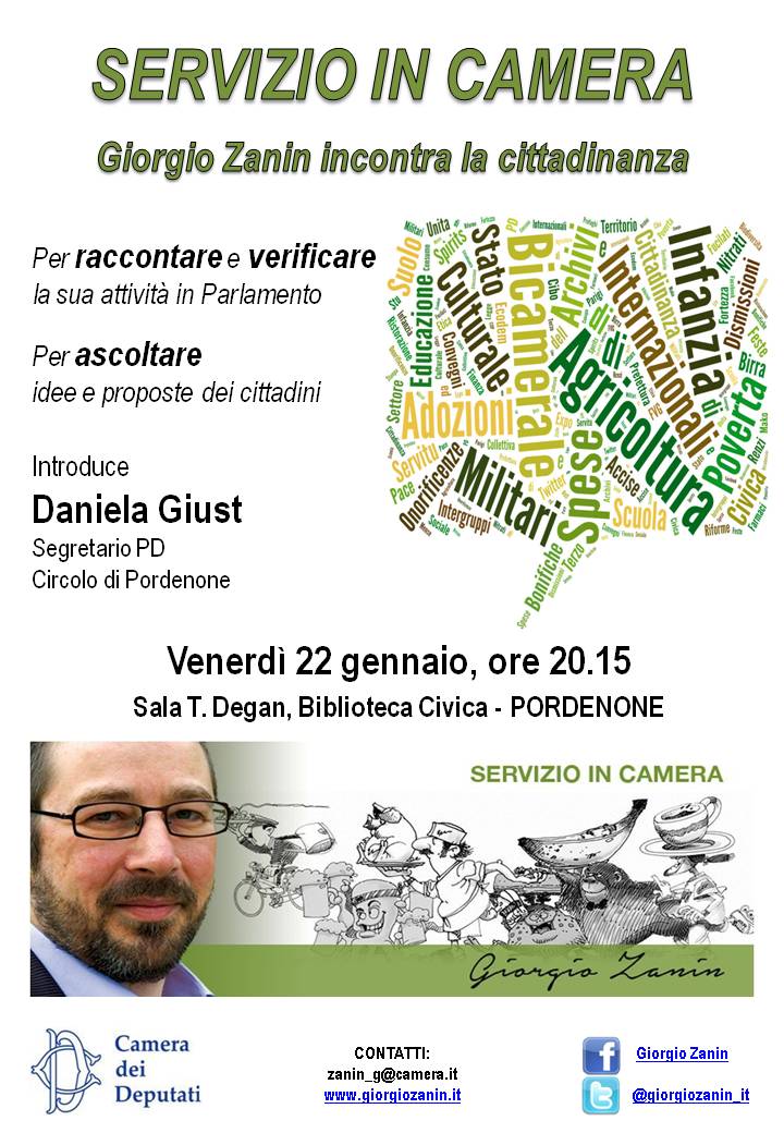giorgiozanin_it's tweet photo. #ServizioInCamera incontro la #cittadinanza venerdì 22.01.2016 alle 20.15 in Sala Degan #Pordenone con @pordenonepd https://t.co/6t9DMzvdzQ