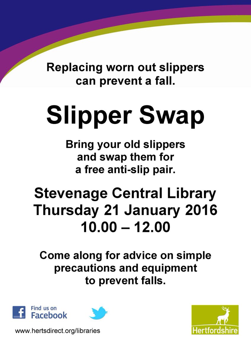 AgeUKHerts's tweet photo. Swap your slippers for a new pair @HertsLibraries this Thurs 21 Jan am &amp; meet our team &amp; get the support you need. https://t.co/3qZsw1BwwX