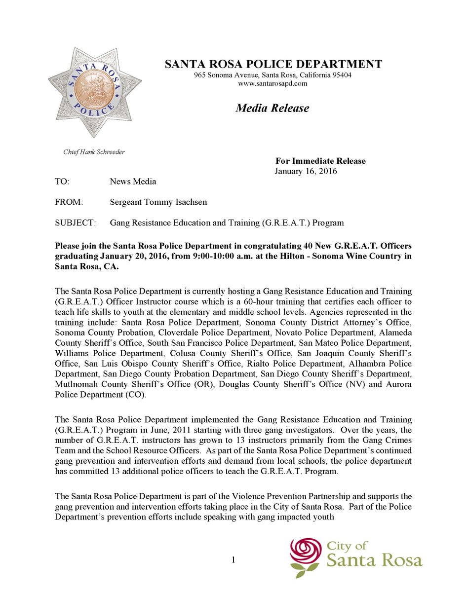 Greatprogram On Twitter Santa Rosa Pd 2 Host The Grad Of 40
