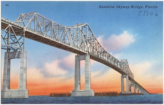 OldStPete's tweet photo. Postcard of the original Sunshine Skyway Bridge https://t.co/GH4vgYhhen