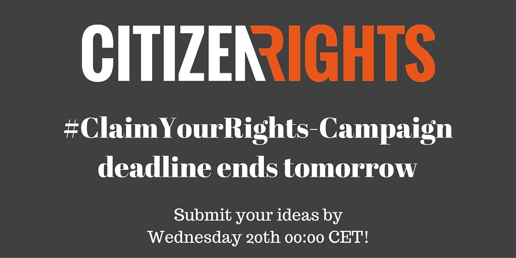 #ClaimYourRights-Capaign deadline ends tomorrow Wed 20th. Last chance to participate: citizenrights.euroalter.com/claim-your-rig…