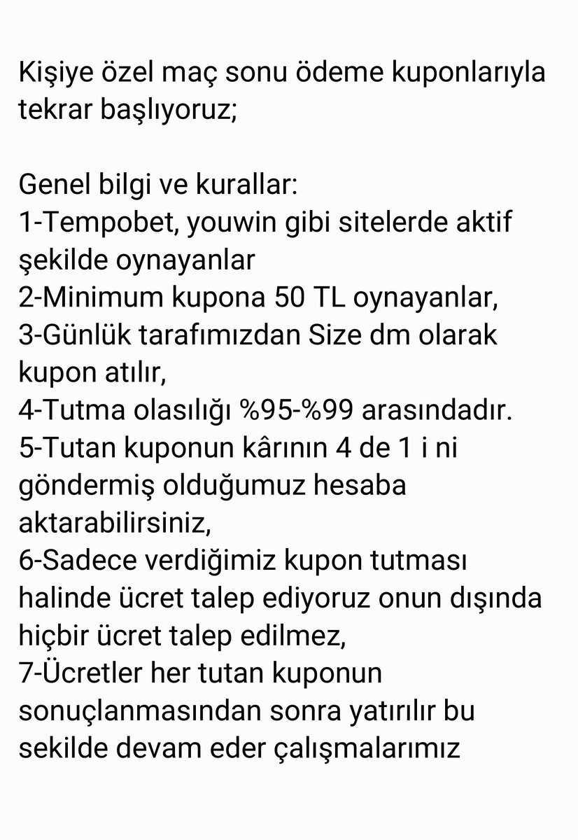 iddaa_muhendisi's tweet photo. İlgili kişilerin dm atarak yada twiti beğenmesi yeterli olacaktır. Herkese bol kazançlı günler dileriz. https://t.co/KcF11ryavh