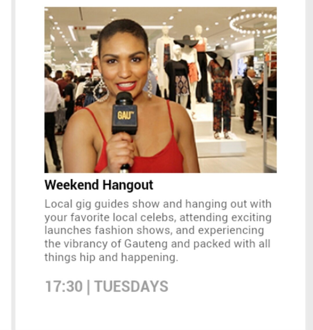 Weekend_Hangout's tweet photo. Every Tuesday at 17:30pm only on Gautv  channel 265 😊😊 https://t.co/bCLJ7CQvUp