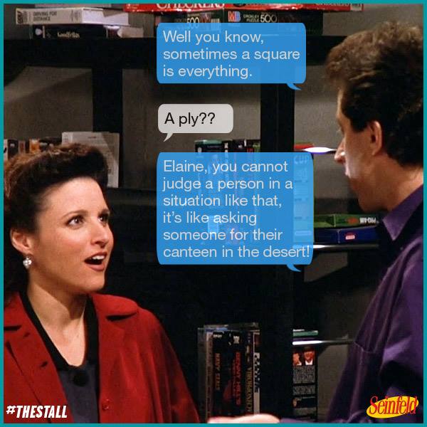 "Well you know, sometimes a square is everything." #Seinfeld #ElaineBenes #JerrySeinfeld https://t.co/ewBrJCl4Wm