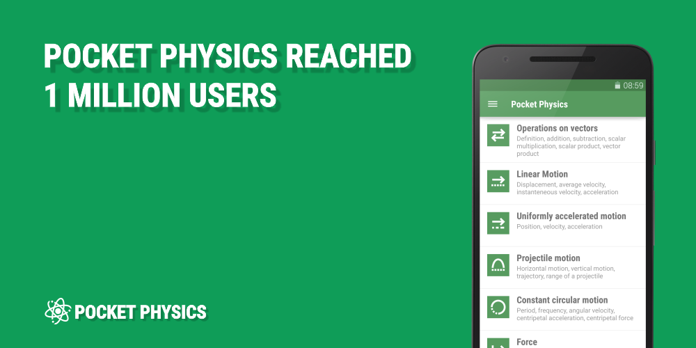 Geckonization's tweet photo. #PocketPhysics for #Android reached 1 million users.
https://t.co/qKPFHIIQ3C #AppDev #IndieDev #Xamarin #Education https://t.co/qsIJZOe1zL