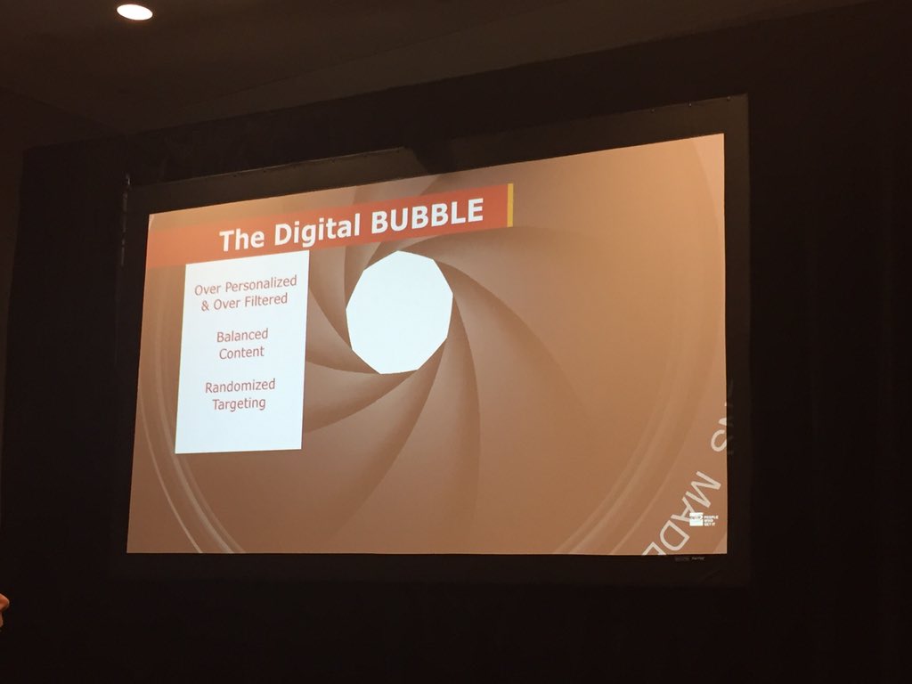 AnthonyBigornia's tweet photo. The digital bubble: Randomizing and random targeting is a huge thing now @nathancoutinho #nrf16 https://t.co/fwami00cyY